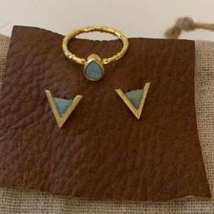 Trezo Lavi Gold & Turquoise Ring and Earring set